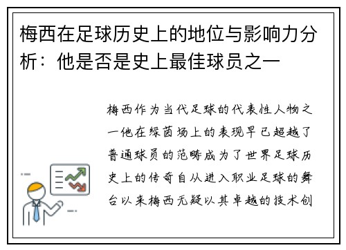 梅西在足球历史上的地位与影响力分析:他是否是史上最佳球员之一 梅西在足球历史上的地位与影响力分析:他是否是史上最佳球员之一
